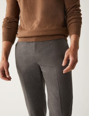 Tailored Fit Pure Wool Flannel Trousers