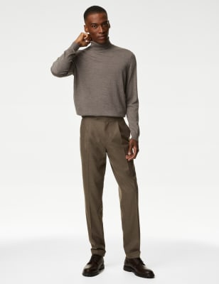 Tailored Fit Pure Wool Flannel Trousers - CA