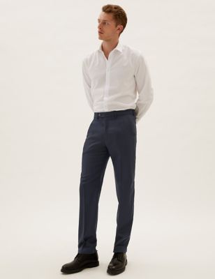 Pantalon sans pinces coupe ajustée 100 % laine - Blue/Black