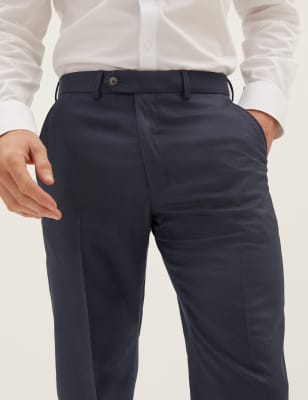 

Mens M&S Collection Auf Figur geschnittene Flatfronthose aus reiner Wolle - Blue/Black, Blue/Black