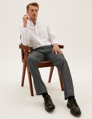 

Mens M&S Collection Tailored Fit Pure Wool Flat Front Trousers - Dark Charcoal, Dark Charcoal