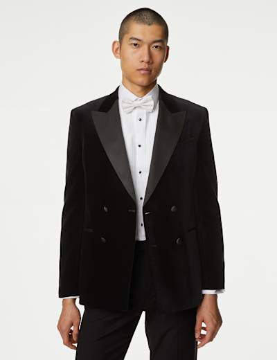 Pure Cotton Velvet Double Breasted Blazer