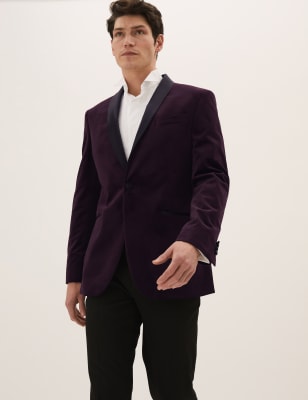 

M&S Collection Velvet Shawl Lapel Blazer - Burgundy, Burgundy