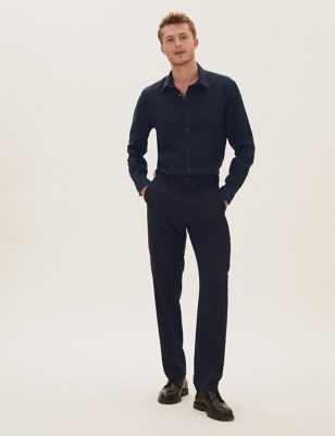 Mens M&S Collection Regular Fit Flat Front Trousers - Navy, Navy