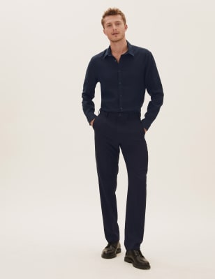 

Mens M&S Collection Regular Fit Flat Front Trousers - Navy, Navy