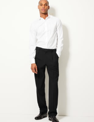 Double-pleated straight-leg dress pant