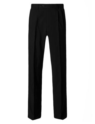 M&S Mens Regular Fit Twin Pleated Trousers