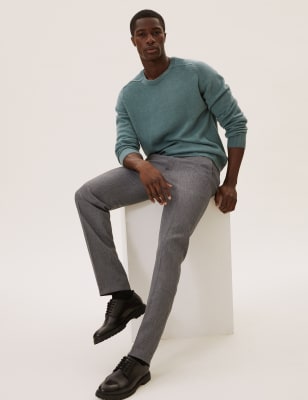 

Mens M&S Collection Regular Fit Flat Front Trousers - Grey, Grey