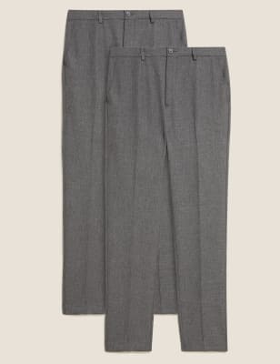 

Mens M&S Collection 2 Pack Regular Fit Flat Front Trousers - Grey, Grey