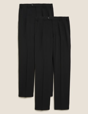 

Mens M&S Collection 2 Pack Regular Fit Flat Front Trousers - Black/Black, Black/Black