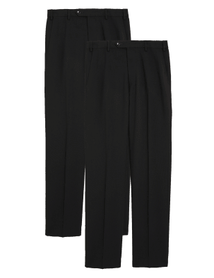 

Mens M&S Collection 2 Pack Regular Fit Flat Front Trousers - Black/Black, Black/Black