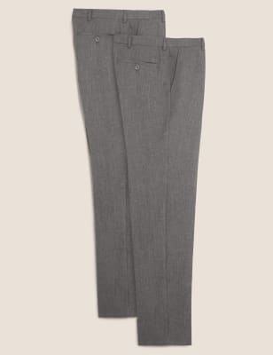 

Mens M&S Collection 2 Pack Slim Fit Flat Front Trousers - Grey, Grey