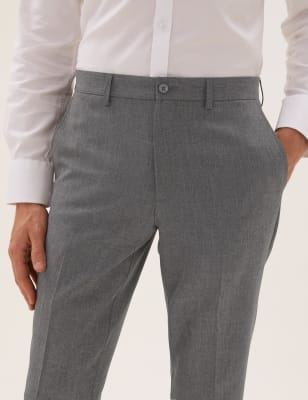 

Mens M&S Collection 2pk Slim Fit Flat Front Trousers - Grey, Grey