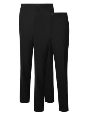 

Mens M&S Collection 2 Pack Slim Fit Flat Front Trousers - Black/Black, Black/Black