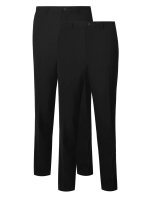 

Mens M&S Collection 2 Pack Slim Fit Flat Front Trousers - Black/Black, Black/Black