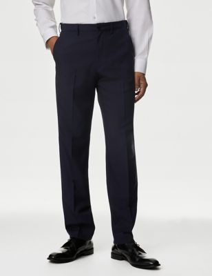Marks And Spencer Mens M&S Collection Big & Tall Regular Fit Trousers with Active Waist - Navy, Navy