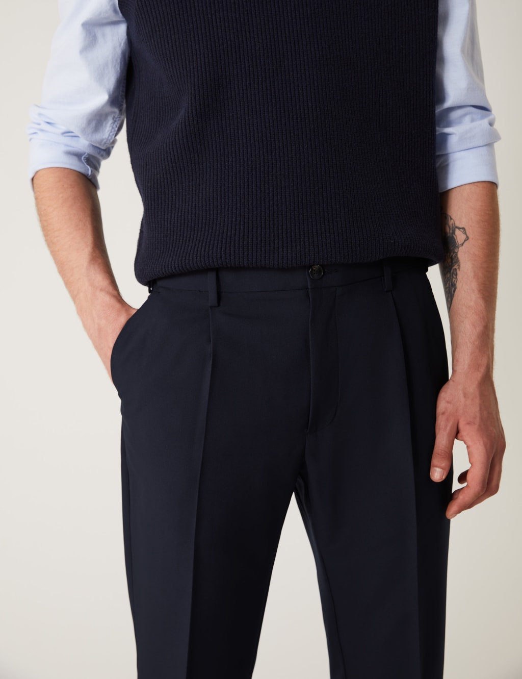 Regular Fit Single Pleat Trousers with Active Waist image 2