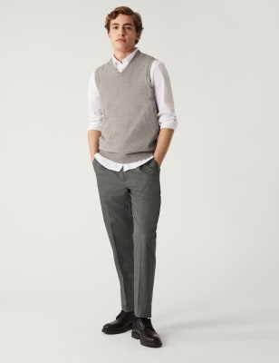 

Mens M&S Collection Regular Fit Single Pleat Trousers with Active Waist - Grey, Grey