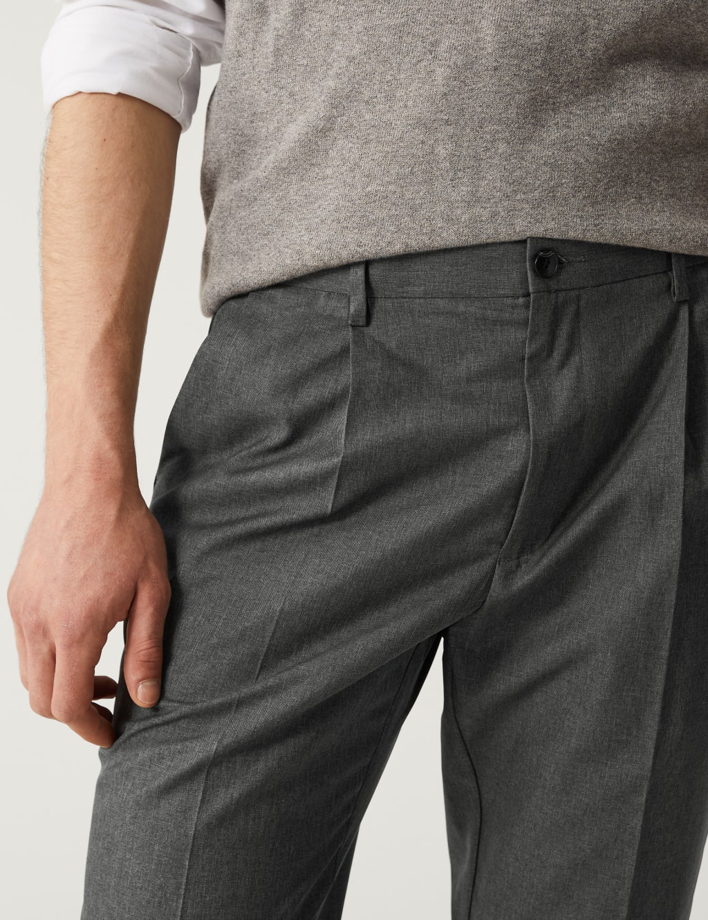 Regular Fit Single Pleat Trousers with Active Waist image 4