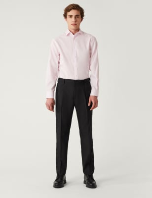 

Mens M&S Collection Regular Fit Single Pleat Trousers with Active Waist - Black, Black