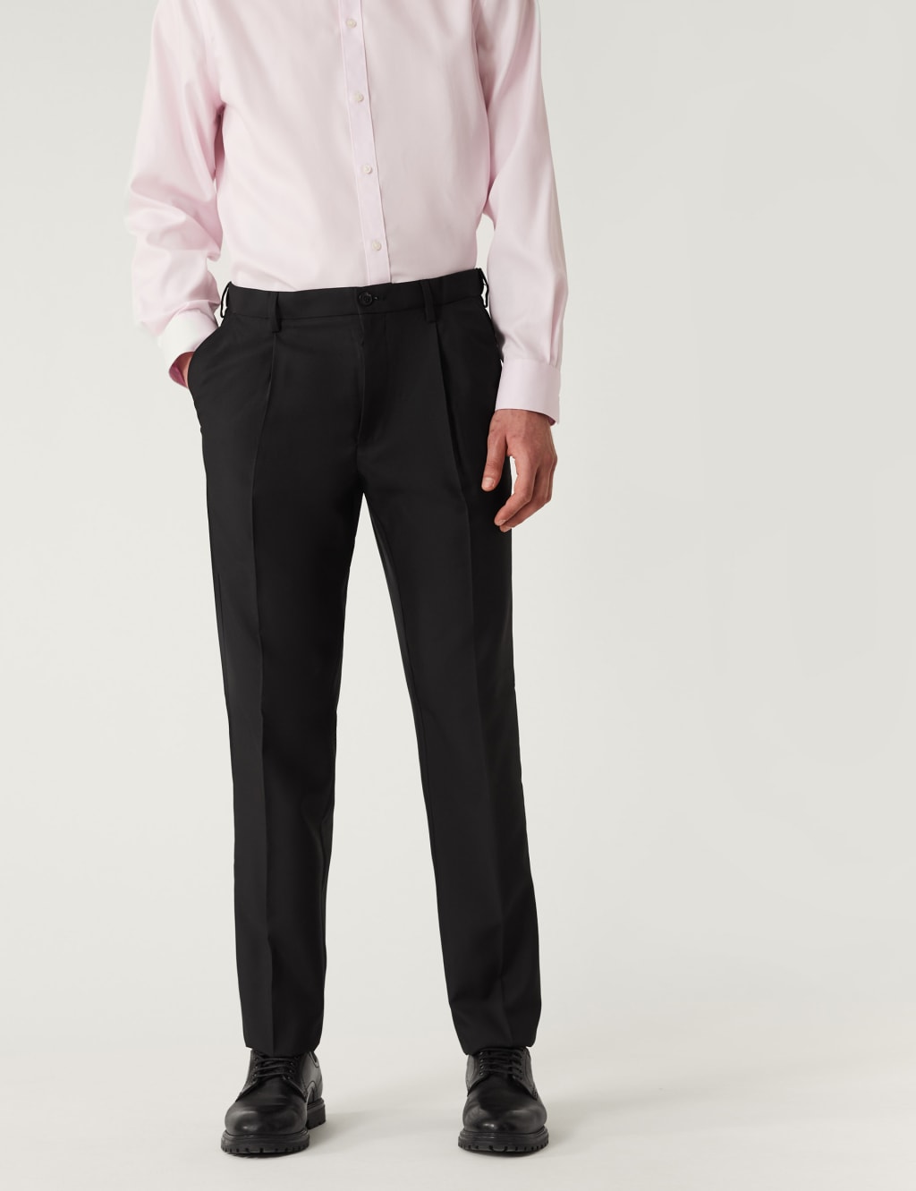 Regular Fit Single Pleat Trousers with Active Waist image 2