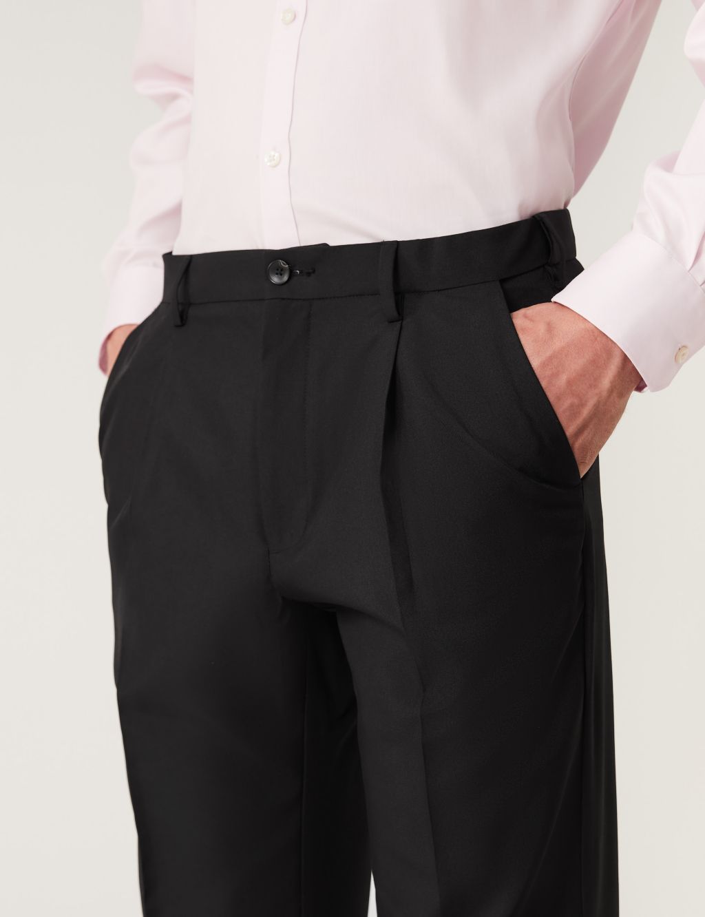 Regular Fit Single Pleat Trousers with Active Waist image 4