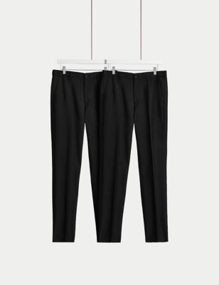 M&S Mens 2pk Slim Fit Active Waist Trousers - 30SHT - Black/Black, Black/Black