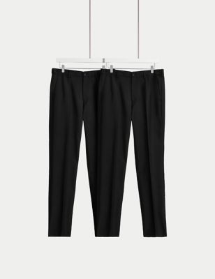 M&S Mens 2pk Regular Fit Crease Resist Trousers - 32LNG - Black/Black, Black/Black