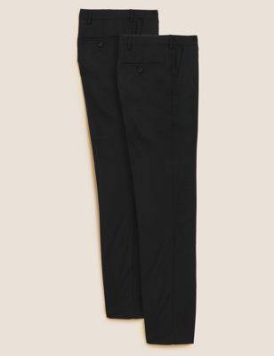 Marks And Spencer Mens M&S Collection 2pk Skinny Fit Crease Resist Trousers - Black, Black