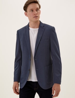  Veste cintrée en tissu extensible à motif texturé - Navy