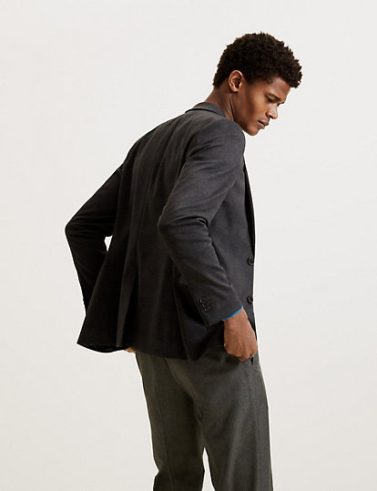 Charcoal Skinny Fit Checked Jacket with Stretch