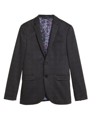 M&S Mens Charcoal Skinny Fit Checked Jacket with Stretch
