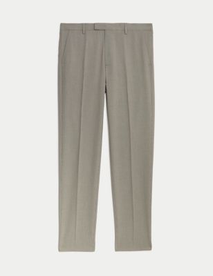 Textured Flat Front Stretch Trousers