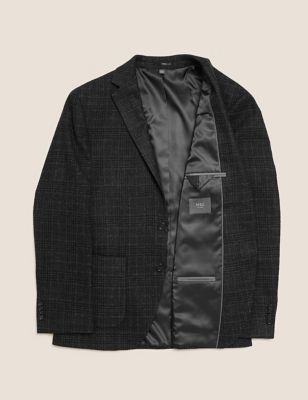 M&S Mens Regular Fit Wool Rich Checked Blazer