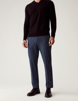 

Mens M&S Collection Regular Fit Checked Stretch Trousers - Grey, Grey