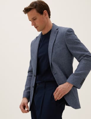 

Mens M&S Collection Tailored Fit Textured Linen Blend Jacket - Blue Mix, Blue Mix