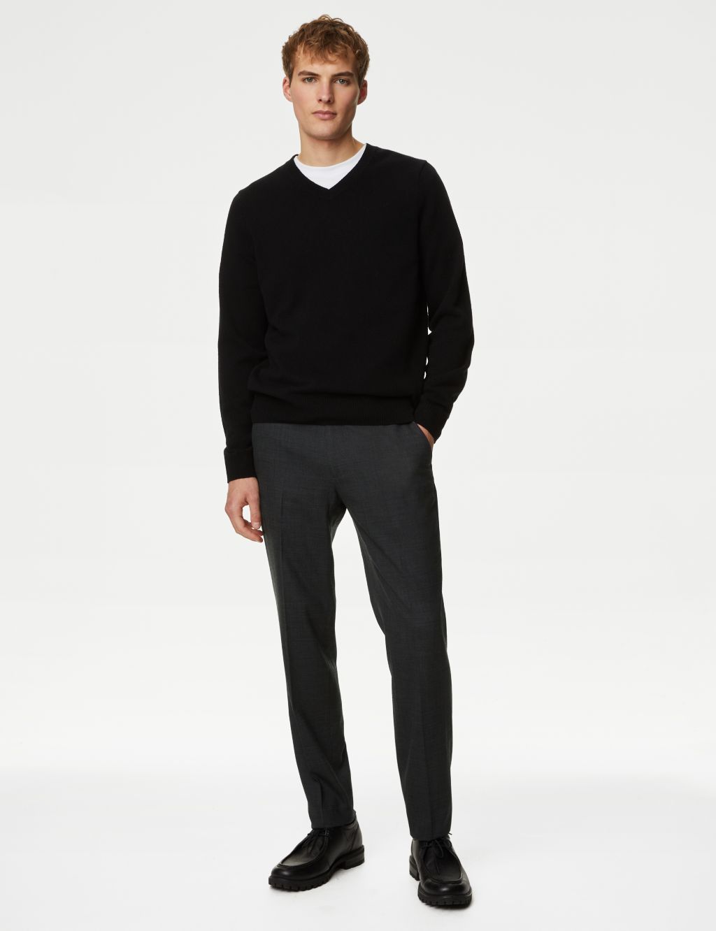 Wool Blend Flat Front Stretch Trousers image 1