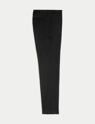 Wool Blend Flat Front Stretch Trousers