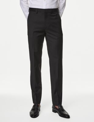 M&S Mens Wool Rich Stretch Trousers - 30REG - Black, Black,Charcoal,Navy