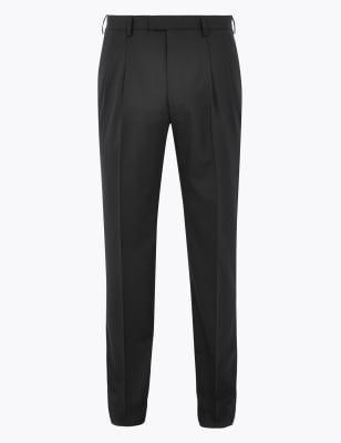

Mens M&S Collection Regular Fit Wool Blend Twin Pleat Trousers - Black, Black