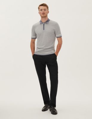  Pantalon coupe standard à pli unique en laine mélangée - Black