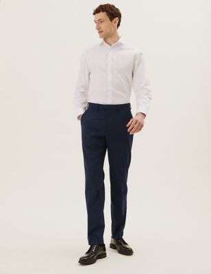  Pantalon sans pinces coupe standard en laine mélangée - Navy