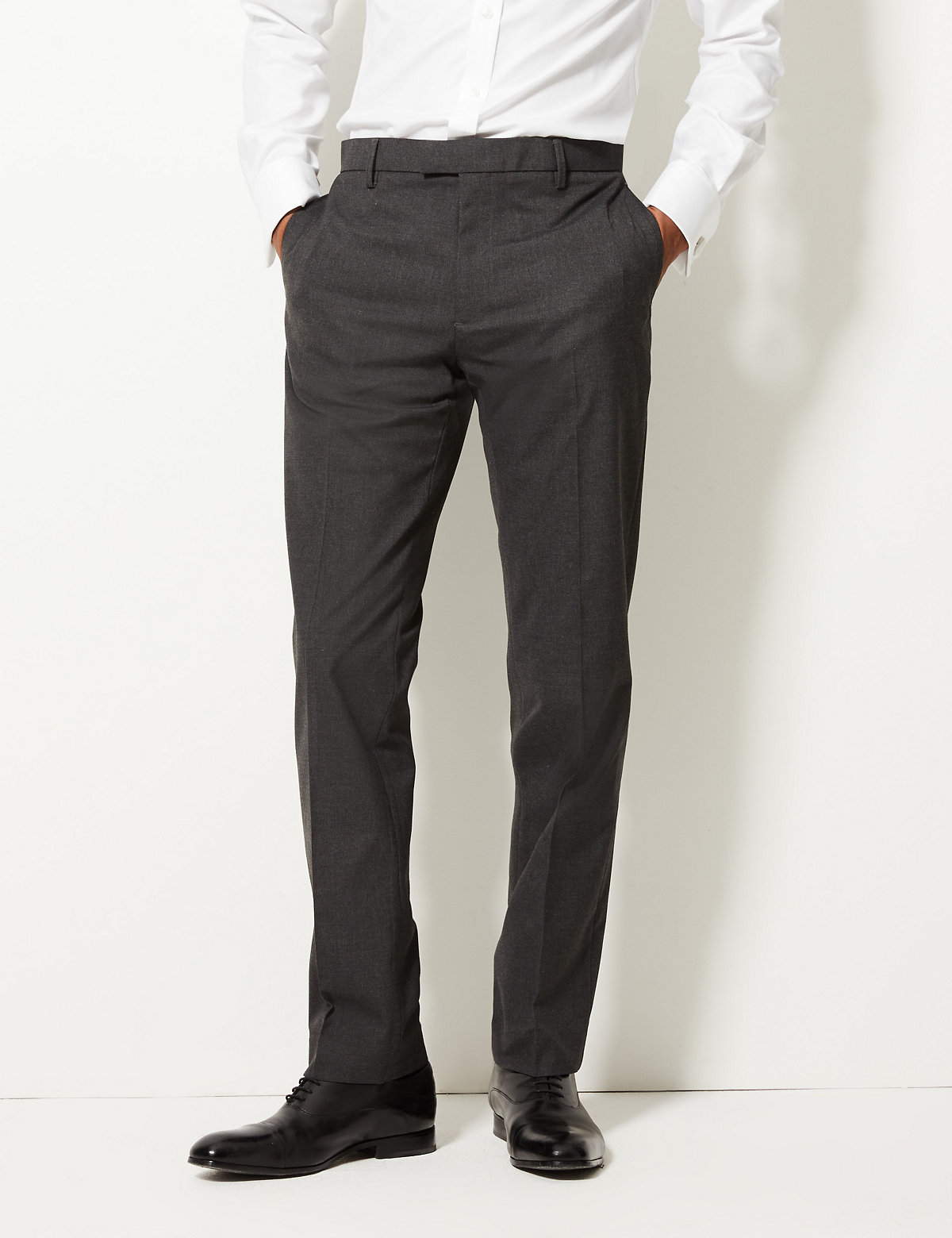 Tailored Fit Textured Flat Front Trousers