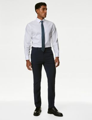 M&S Men's Regular Fit Stretch Trousers - 32SHT - Navy, Navy,Charcoal,Black