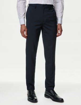 Marks And Spencer Mens M&S Collection Slim Fit Flat Front Stretch Trousers - Navy, Navy