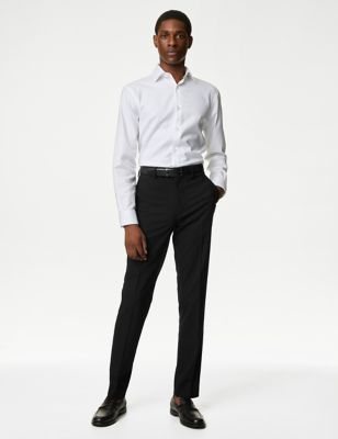 M&S Mens Slim Fit Flat Front Stretch Trousers - 30SHT - Black, Black,Charcoal,Navy