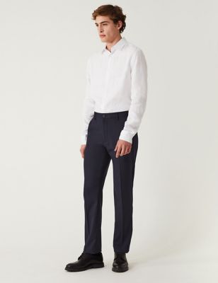 Marks And Spencer Mens M&S Collection Tailored Fit Flat Front Stretch Trousers - Navy, Navy