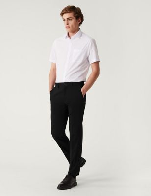 Marks And Spencer Mens M&S Collection Tailored Fit Flat Front Stretch Trousers - Black, Black