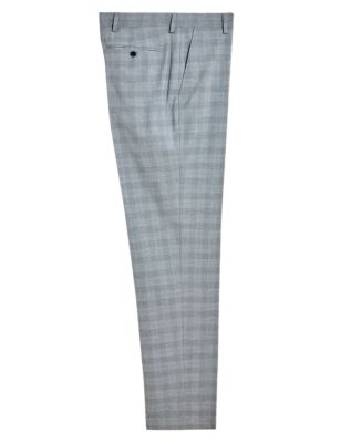 

Mens M&S Collection Regular Fit Check Stretch Trousers - Grey, Grey