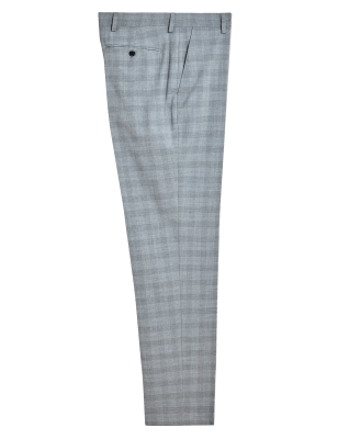 

Mens M&S Collection Regular Fit Check Stretch Trousers - Grey, Grey